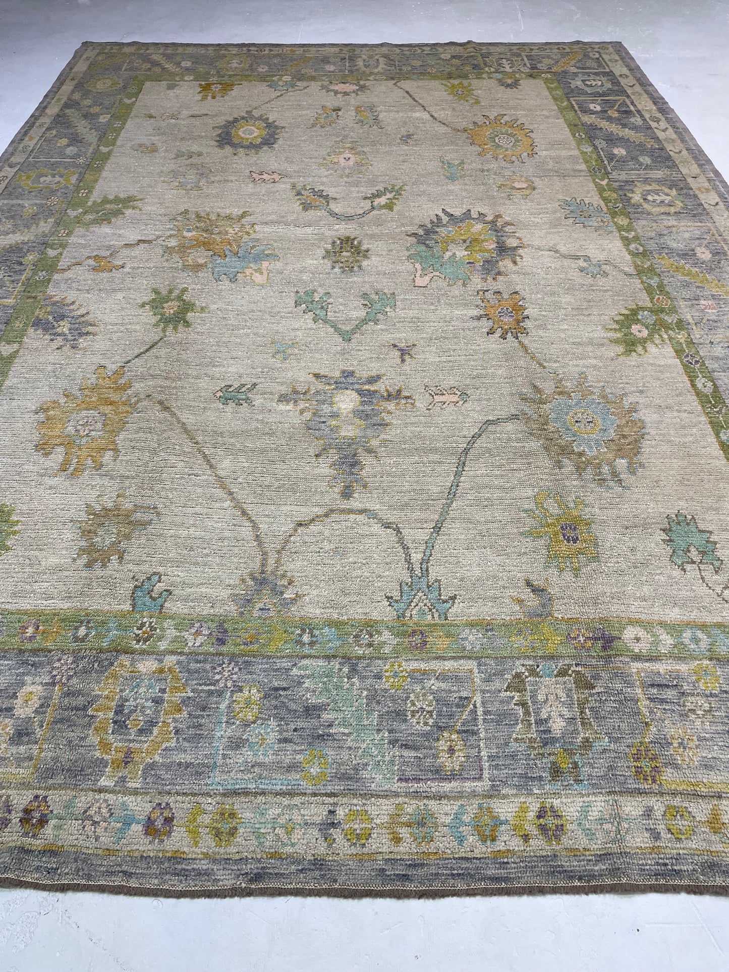 Hand-Knotted Wool Rug Turkish Oushak 10'2" x 14'2"
