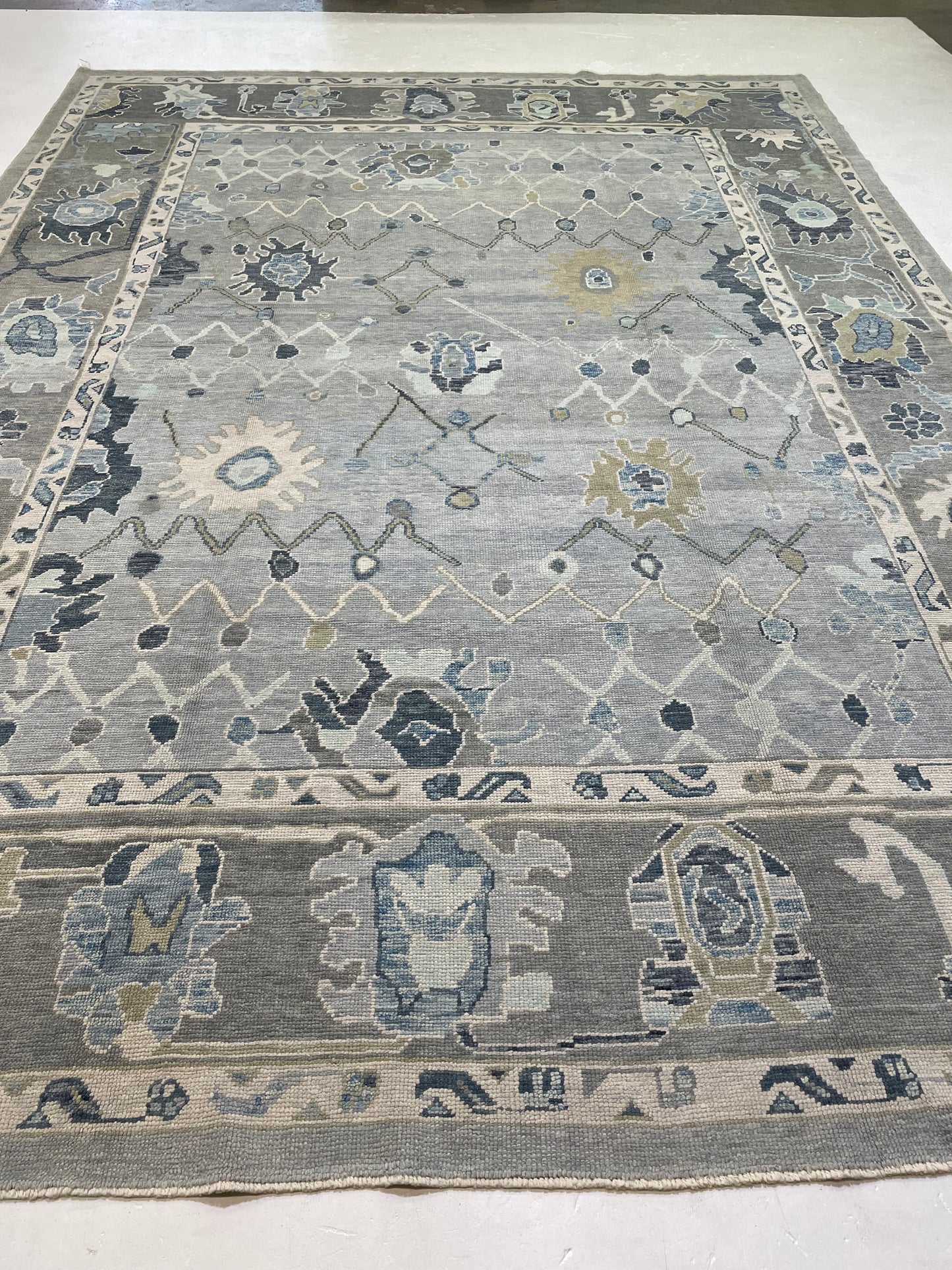 Hand-Knotted Wool Rug Turkish Oushak 10'4" x 14'1"