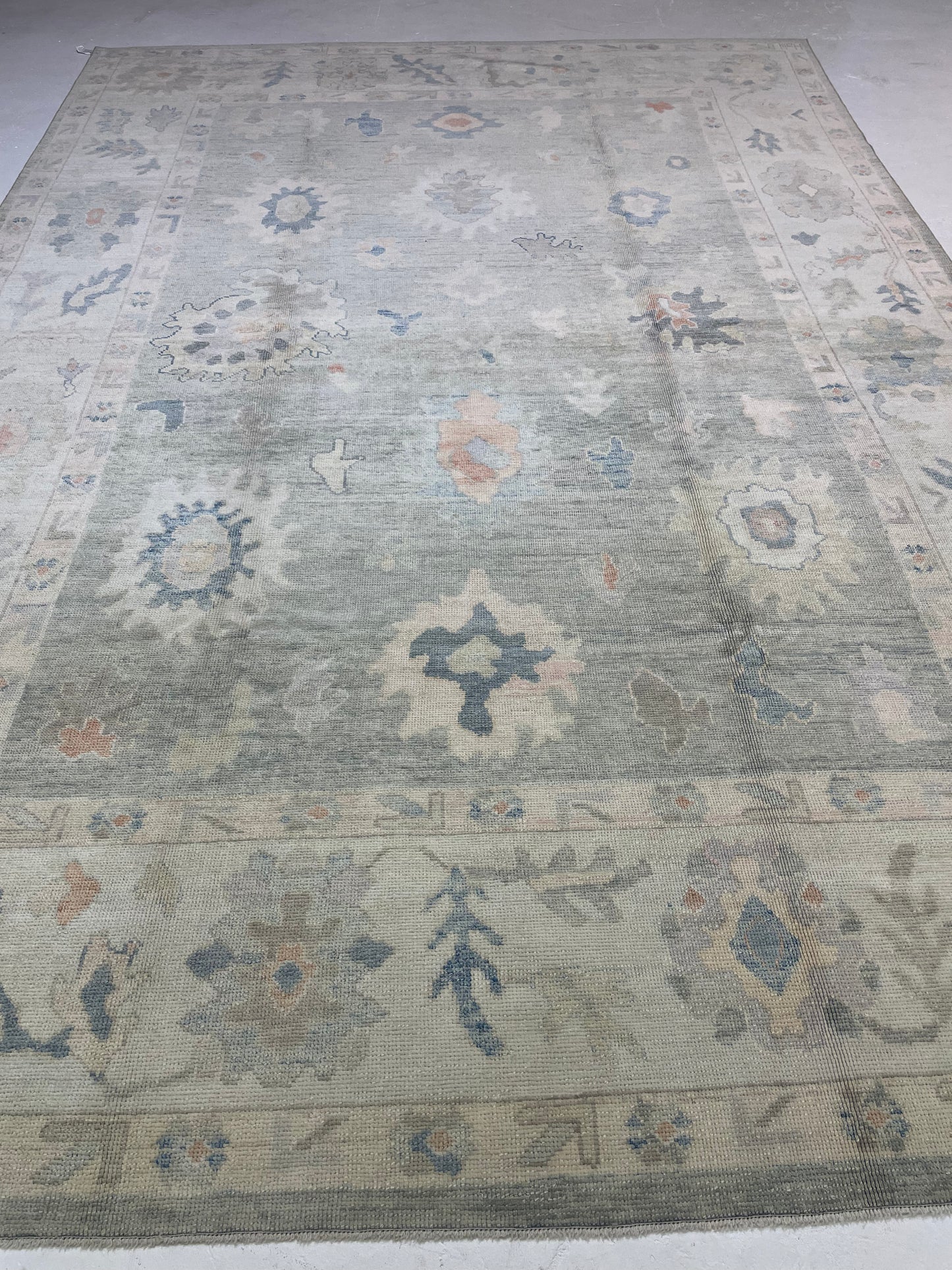 Hand-Knotted Wool Rug Turkish Oushak 9'5" x 14'
