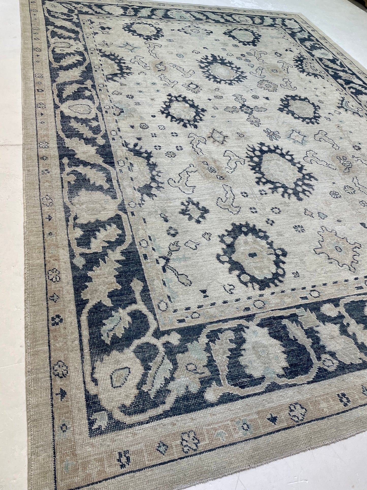 Hand-Knotted Wool Rug Turkish Oushak 9'1" x 12'2"