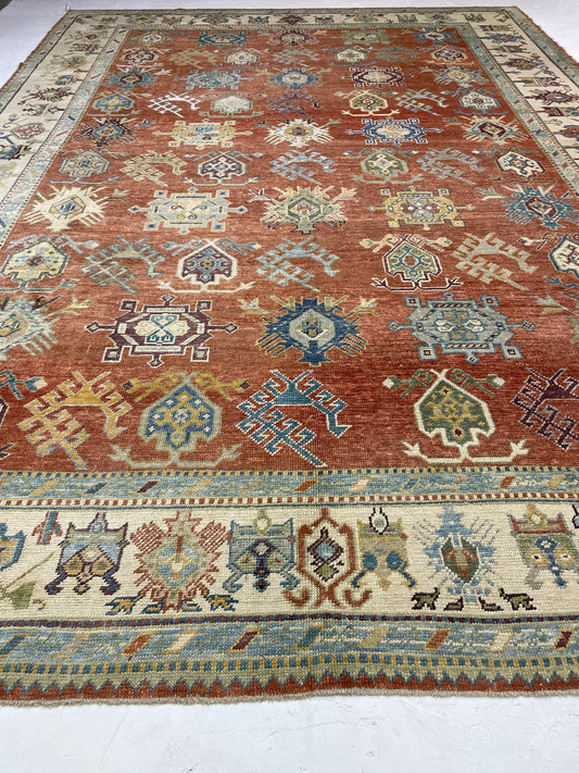 Hand-Knotted Wool Rug Turkish Oushak 12'2" x 17'