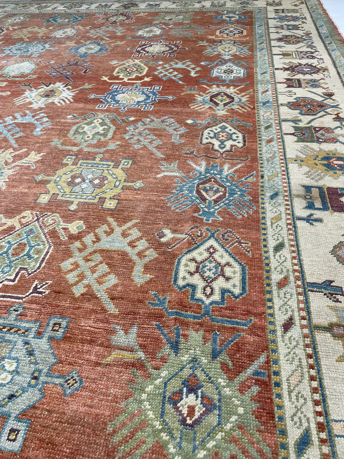 Hand-Knotted Wool Rug Turkish Oushak 12'2" x 17'