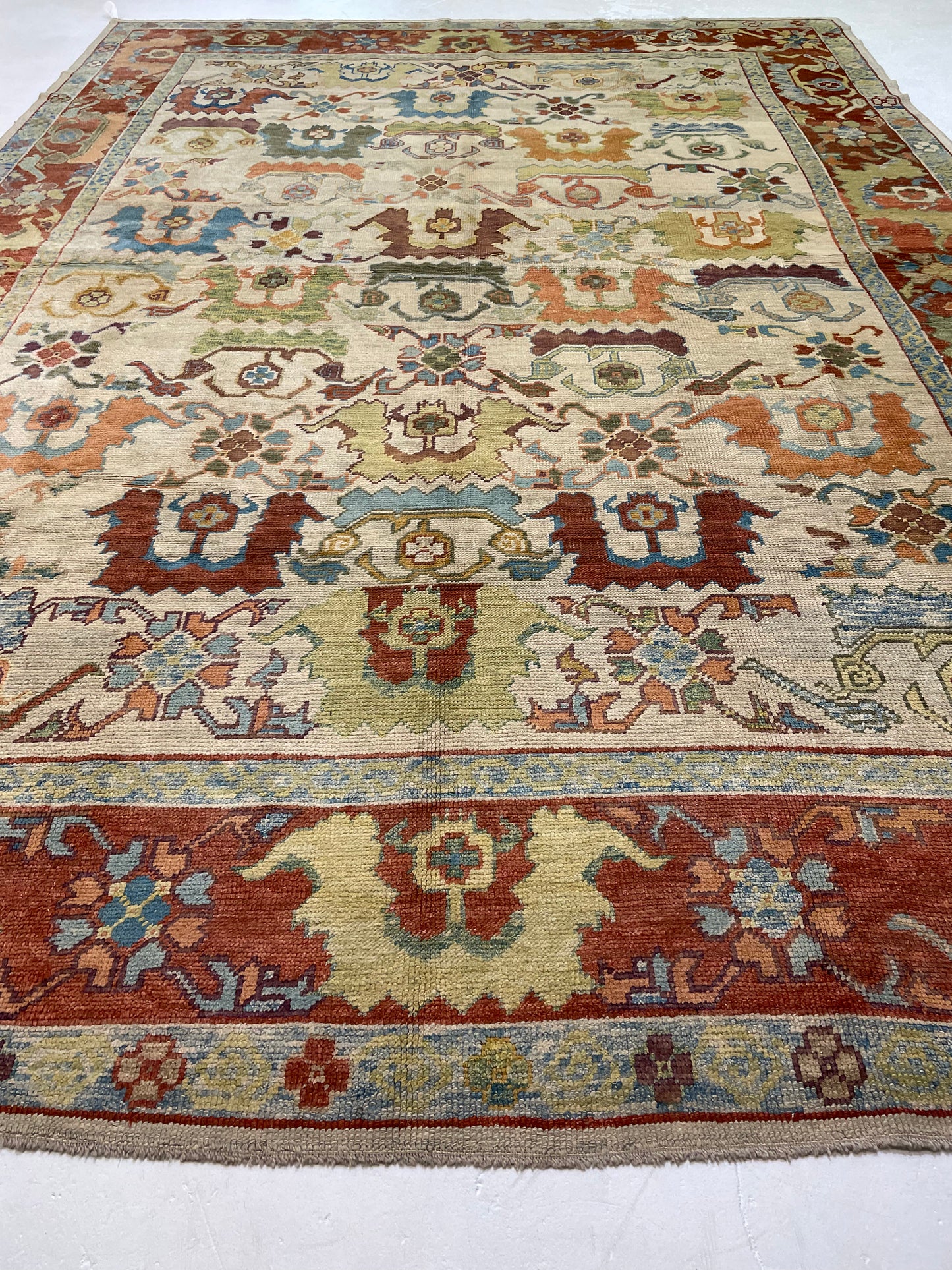 Hand-Knotted Wool Rug Turkish Oushak 10'7" x 14'10"
