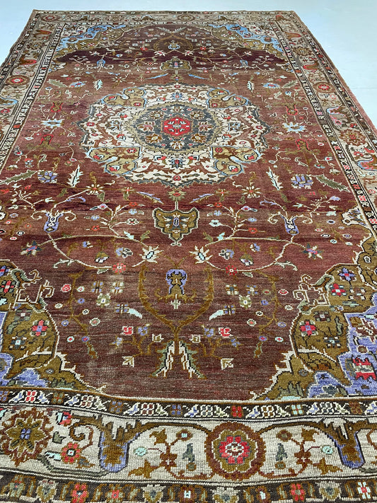 Hand-Knotted Wool Rug Turkish Oushak 7'8" x 12'