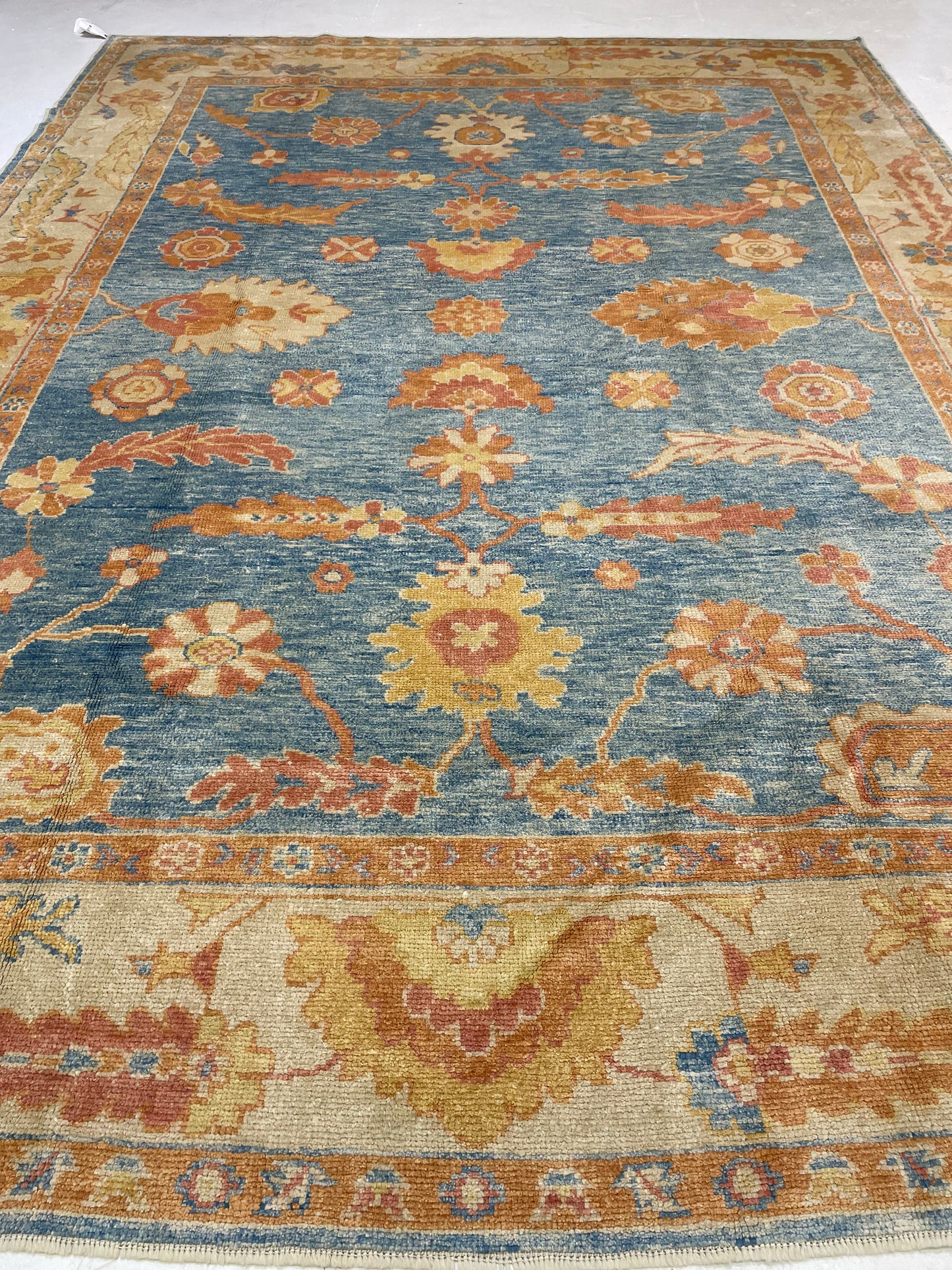 Hand-Knotted Wool Rug Turkish Oushak 9' x 12'