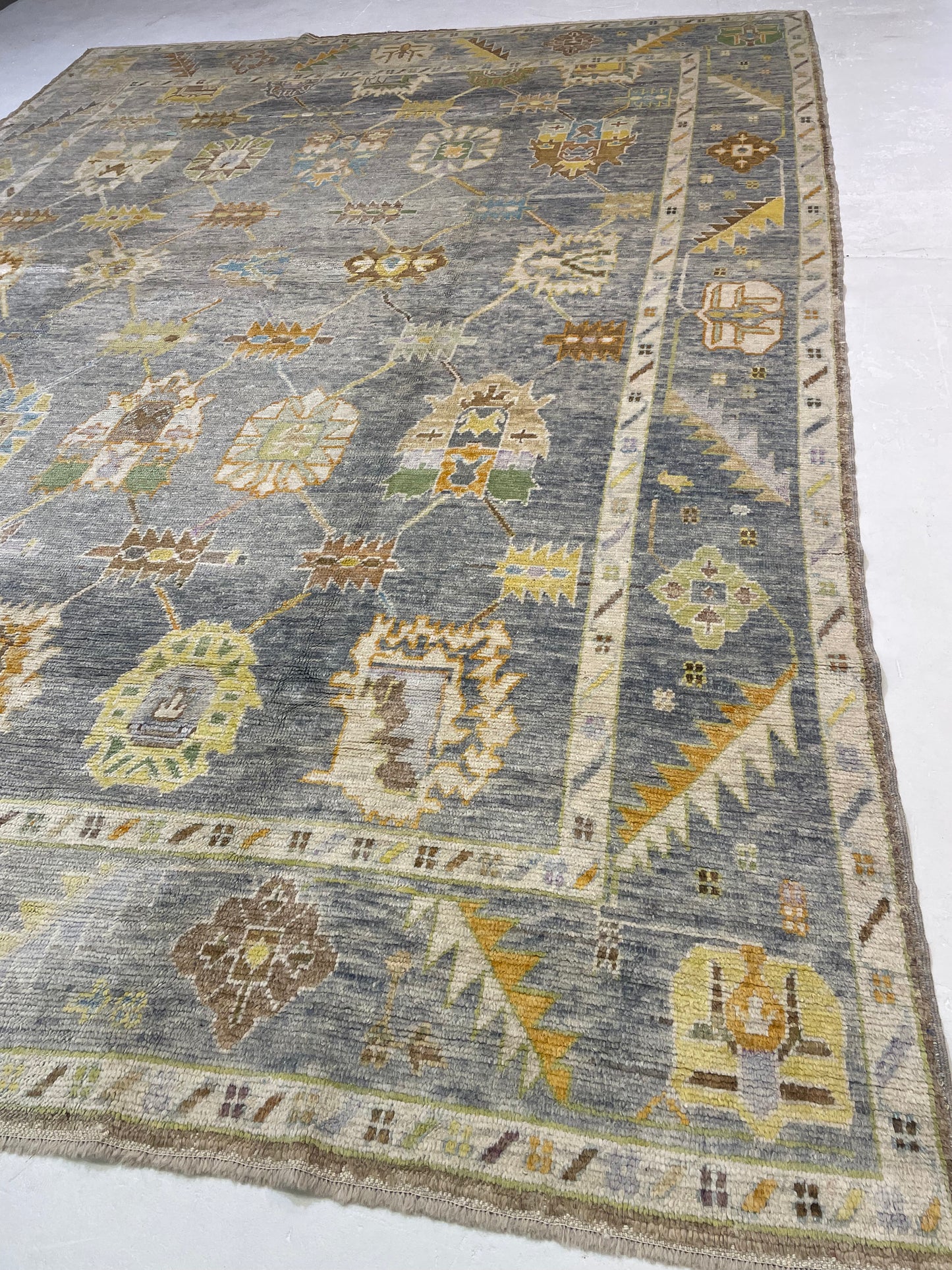 Hand-Knotted Wool Rug Turkish Oushak 10'2" x14'