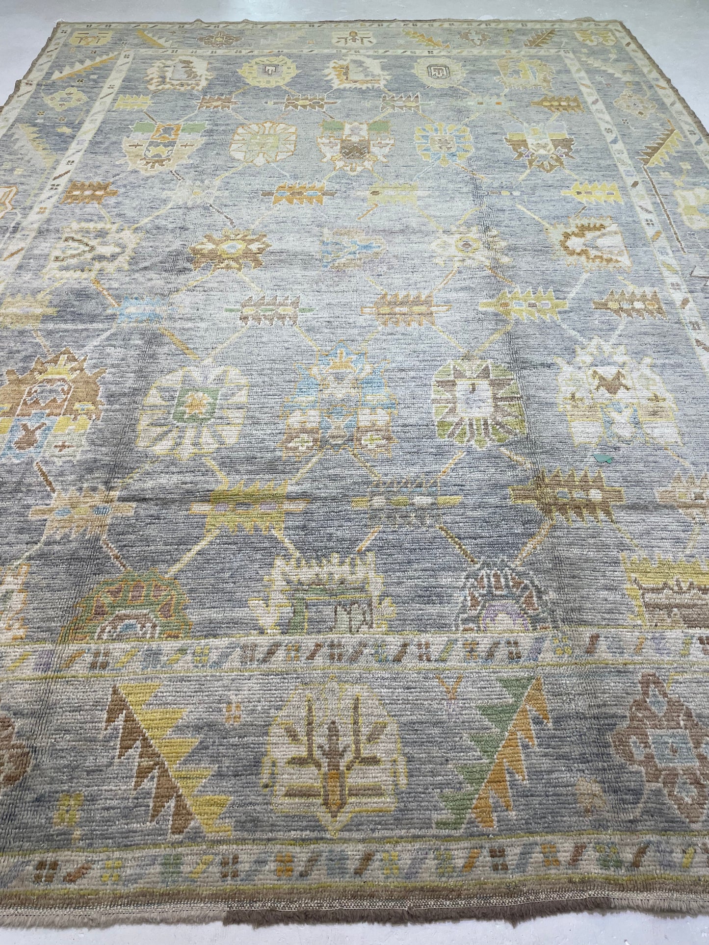 Hand-Knotted Wool Rug Turkish Oushak 10'2" x14'