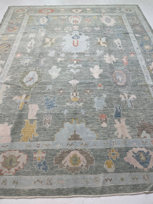Hand-Knotted Wool Rug Turkish Oushak 8'11" x 11'5"