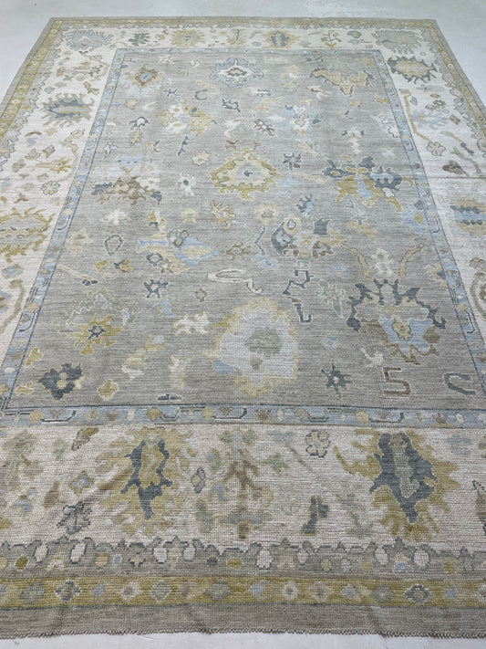 Hand-Knotted Wool Rug Turkish Oushak 9' x 12'4"