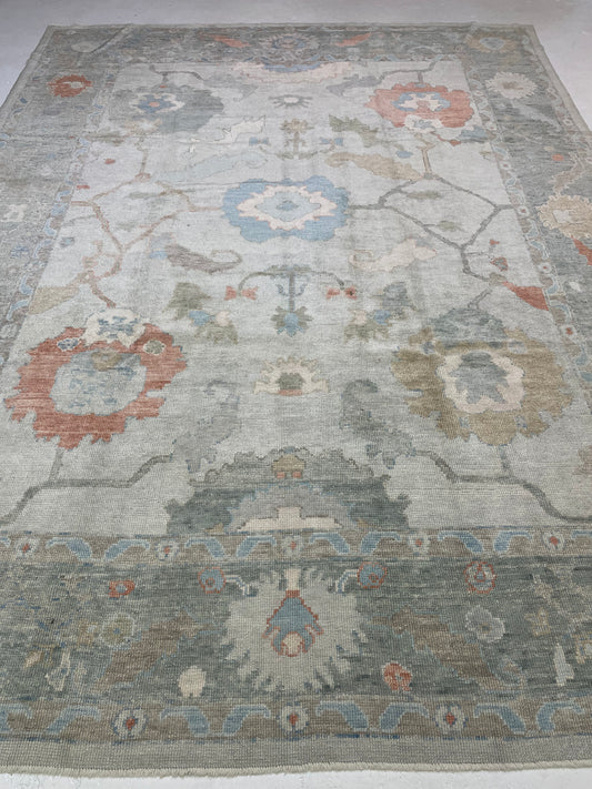 Hand-Knotted Wool Rug Turkish Oushak 9'1" x 11'11"