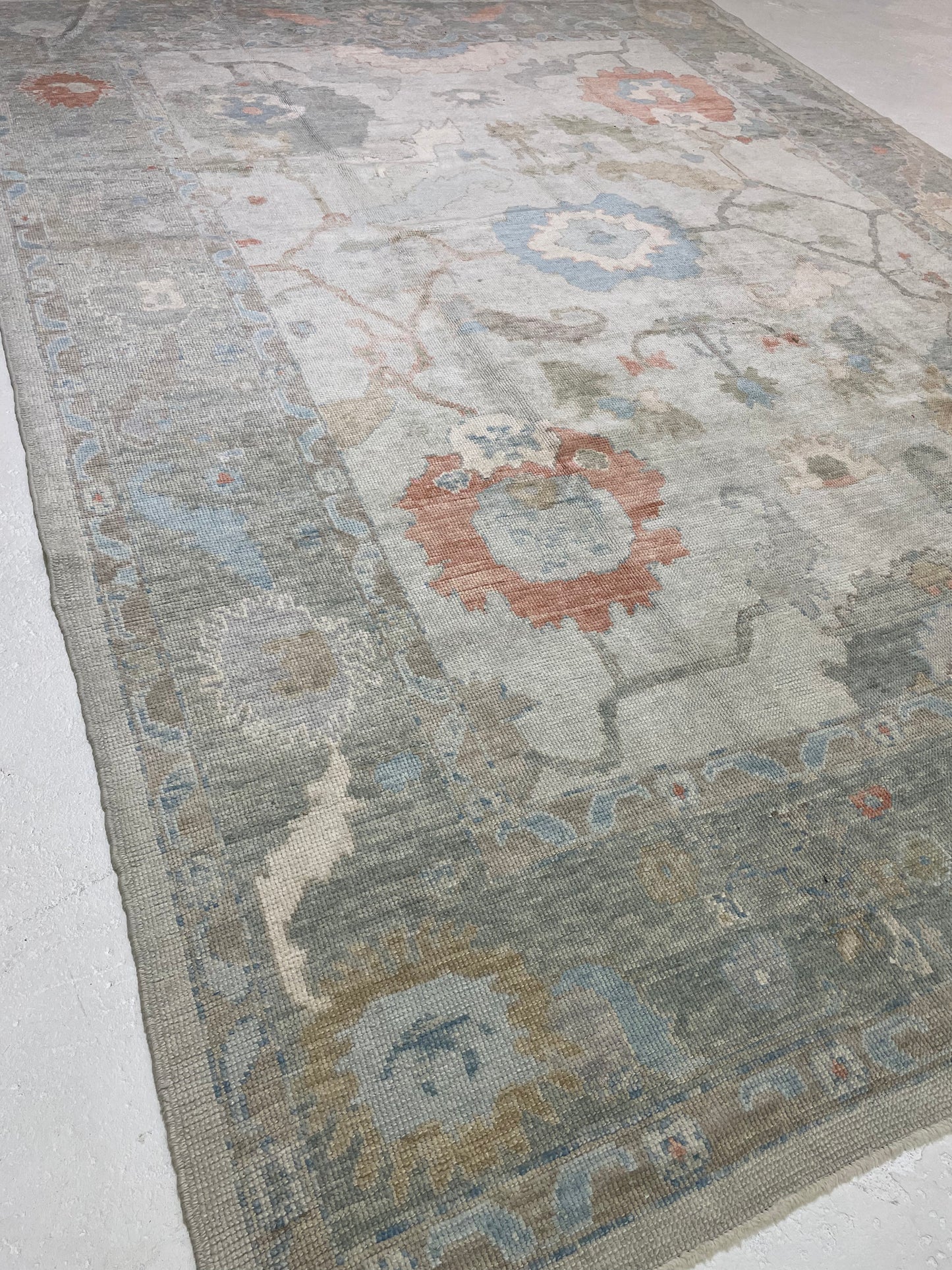 Hand-Knotted Wool Rug Turkish Oushak 9'1" x 11'11"