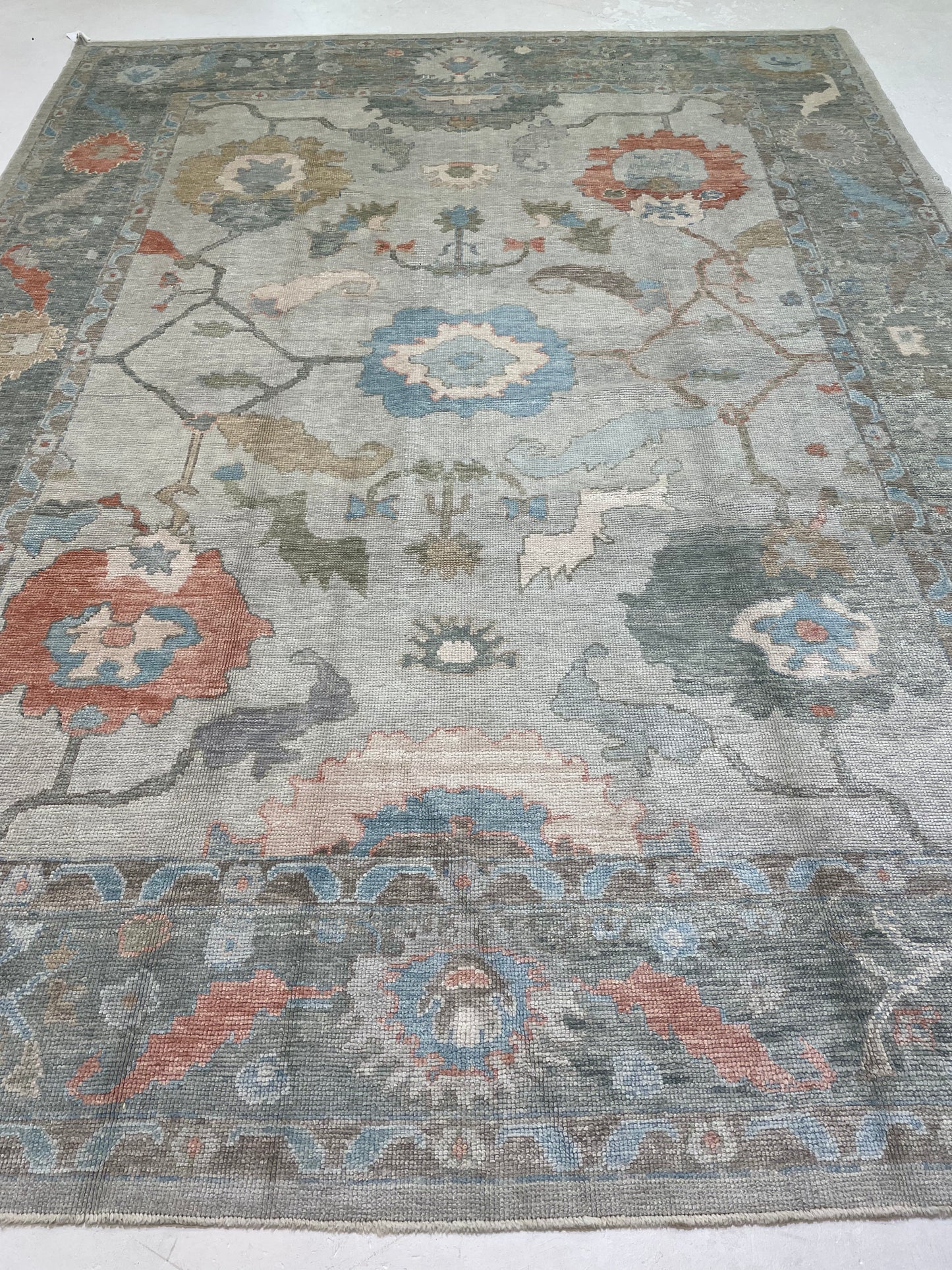 Hand-Knotted Wool Rug Turkish Oushak 9'1" x 11'11"