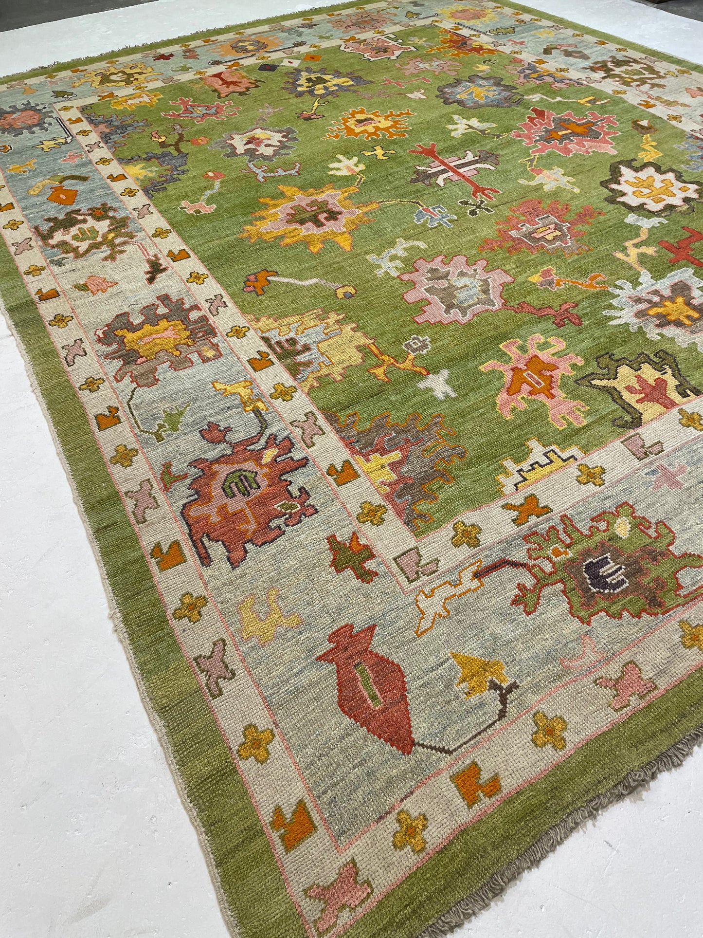 Hand-Knotted Wool Rug Turkish Oushak 11'7" x 14'4"