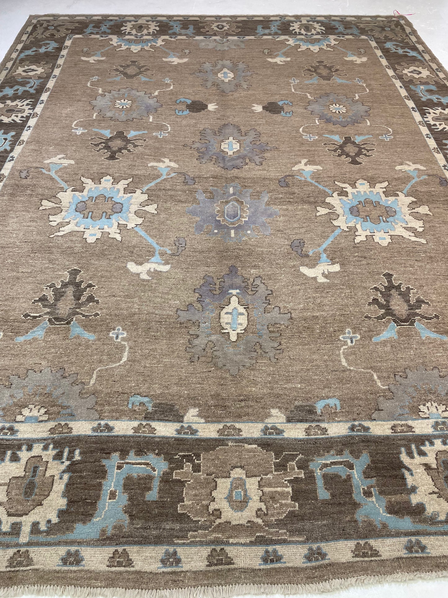Hand-Knotted Wool Rug Turkish Oushak 10'4" x 13'