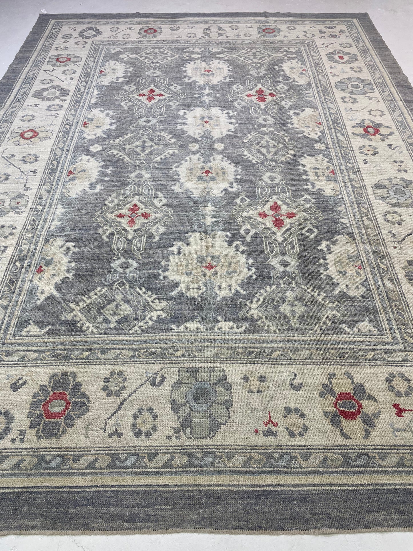 Hand-Knotted Wool Rug Turkish Oushak 9'1" x 12'4"