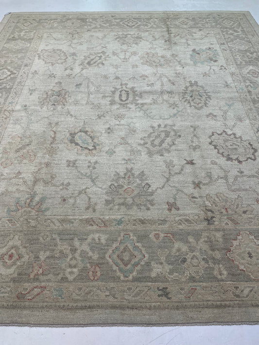 Hand-Knotted Wool Rug Turkish Oushak 9'10" x 11'2"