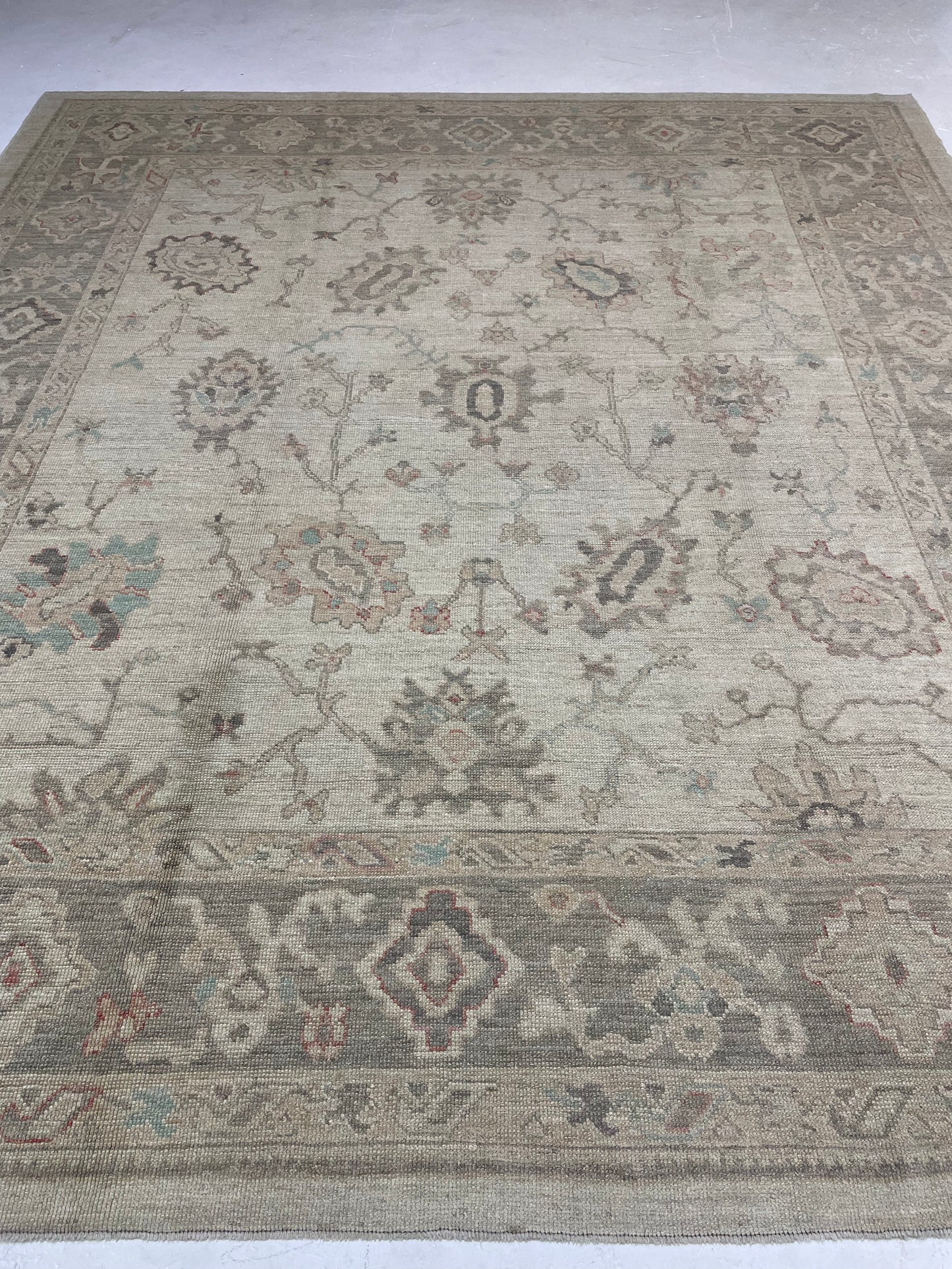 Hand-Knotted Wool Rug Turkish Oushak 9'10" x 11'2"