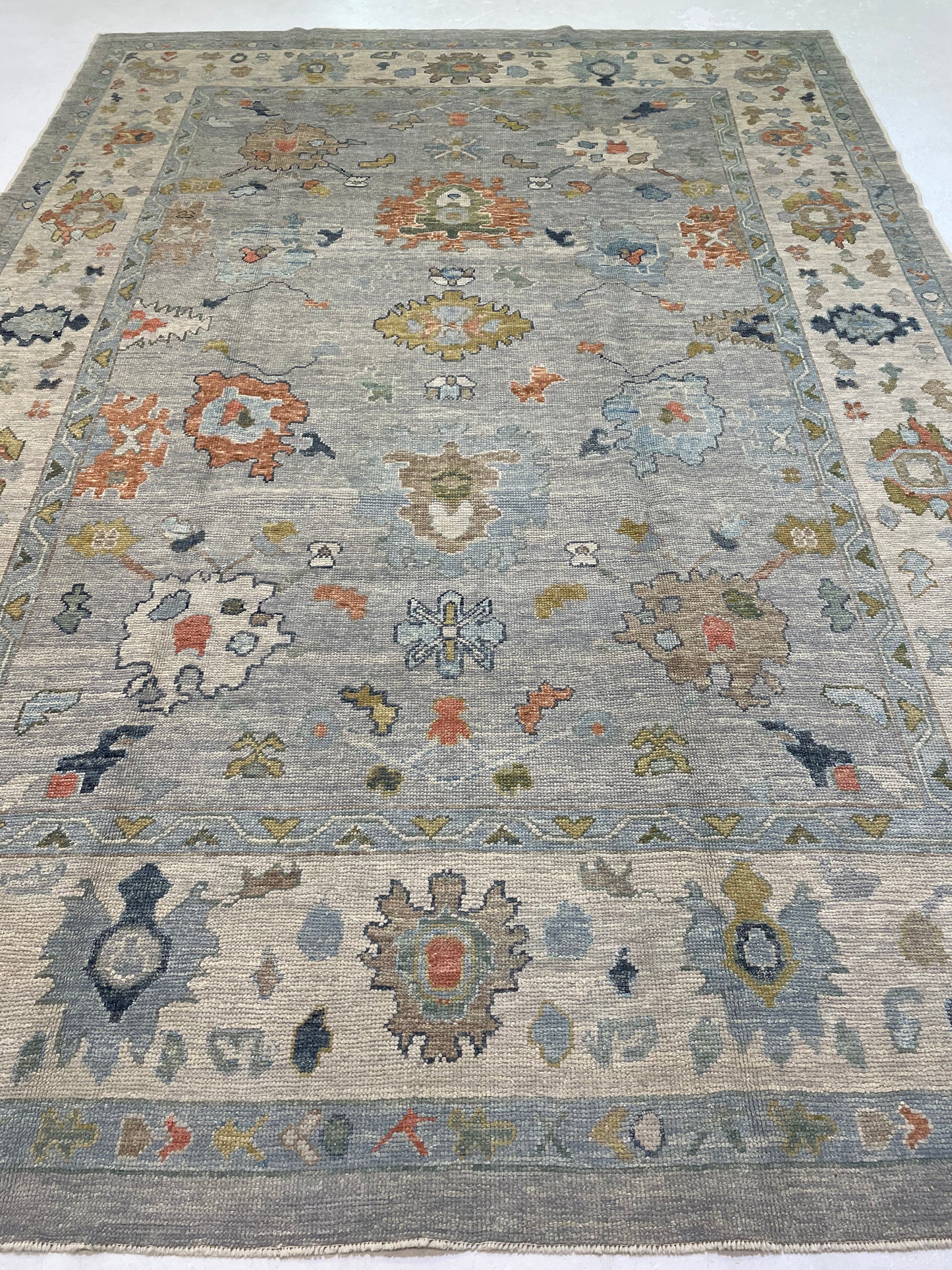 Hand-Knotted Wool Rug Turkish Oushak 9' x 12'8"