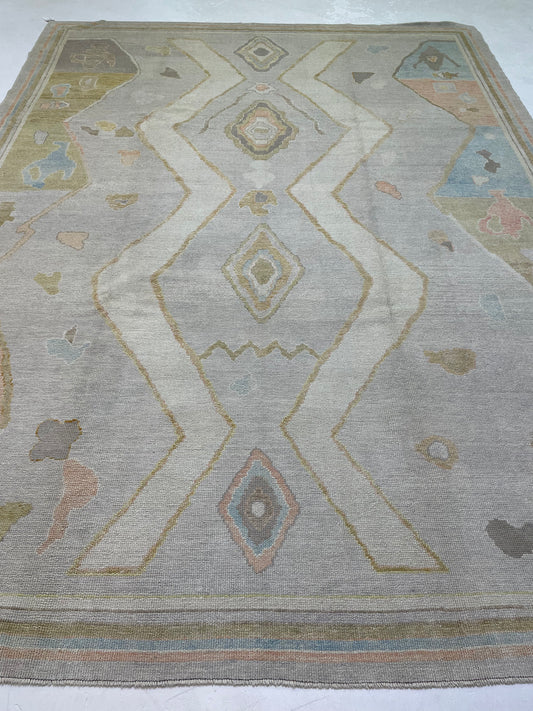 Hand-Knotted Wool Rug Turkish Oushak 9'4" x 12'4"