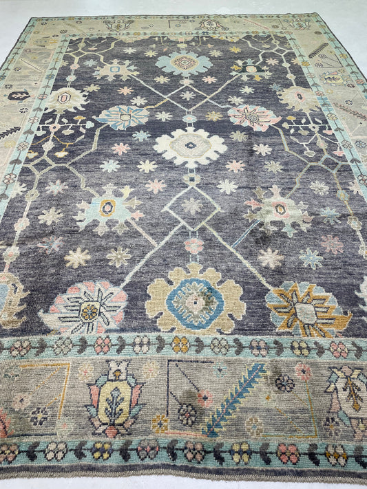 Hand-Knotted Wool Rug Turkish Oushak 9' x 12'6"