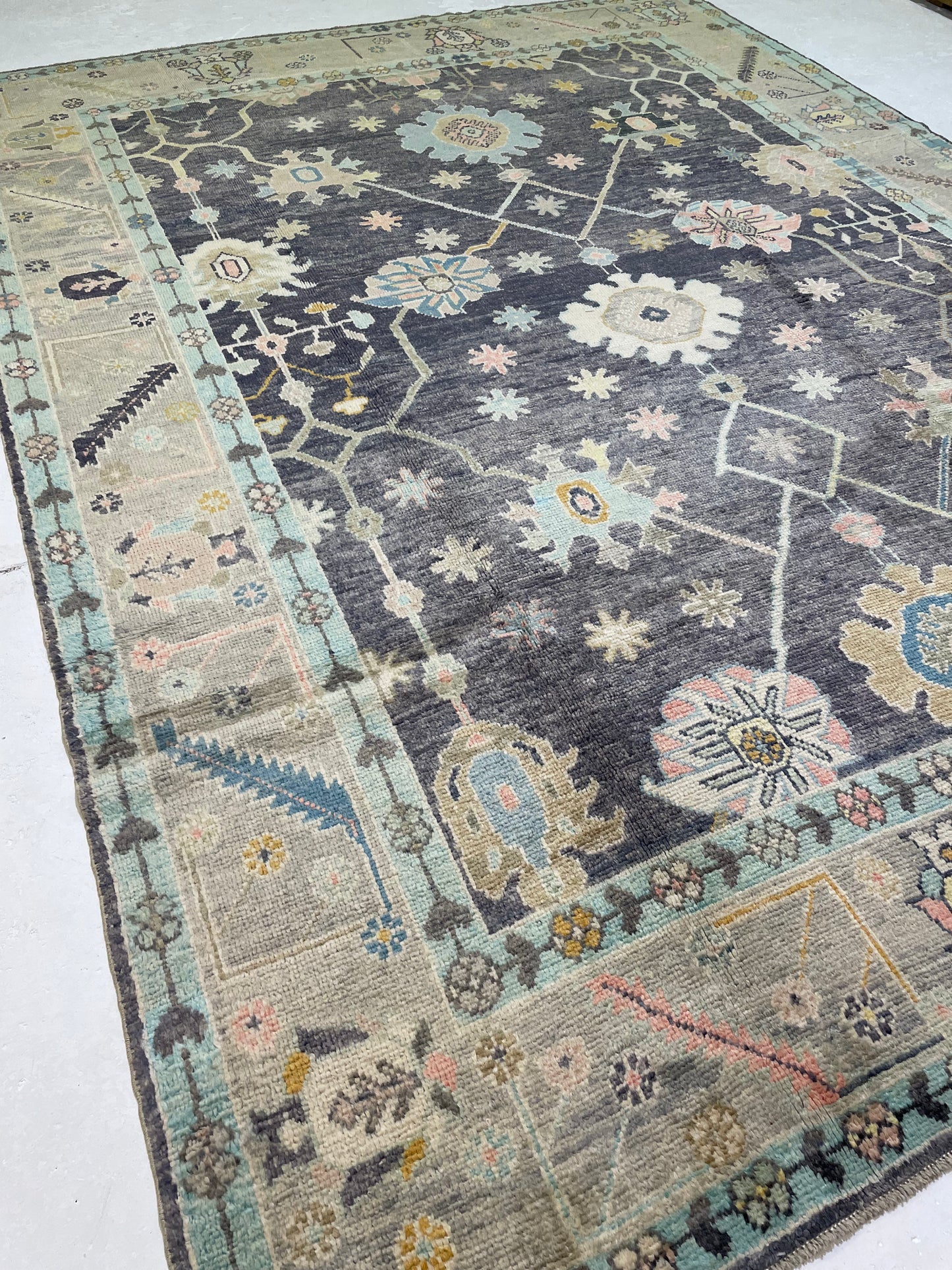 Hand-Knotted Wool Rug Turkish Oushak 9' x 12'6"