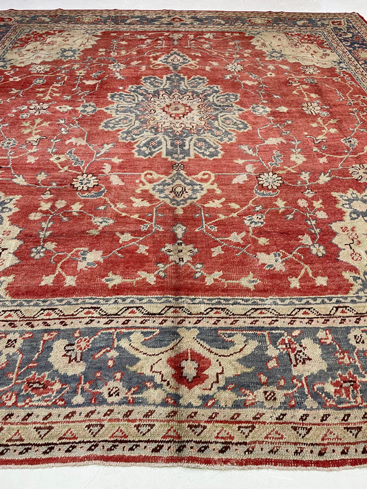 Hand-Knotted Wool Rug Turkish Oushak 12'6" x 13'4"
