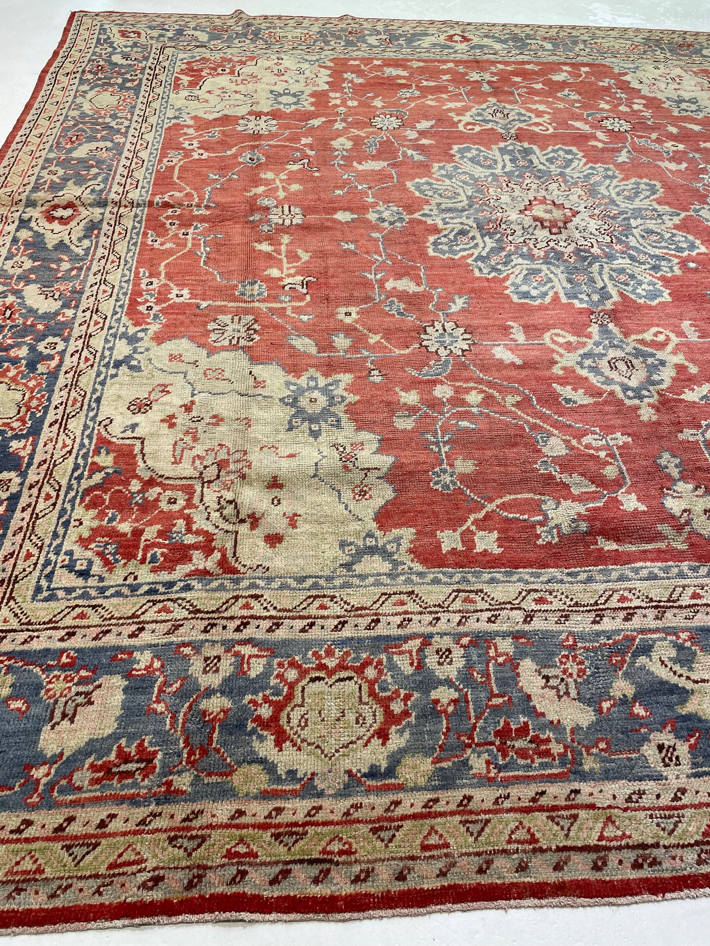 Hand-Knotted Wool Rug Turkish Oushak 12'6" x 13'4"