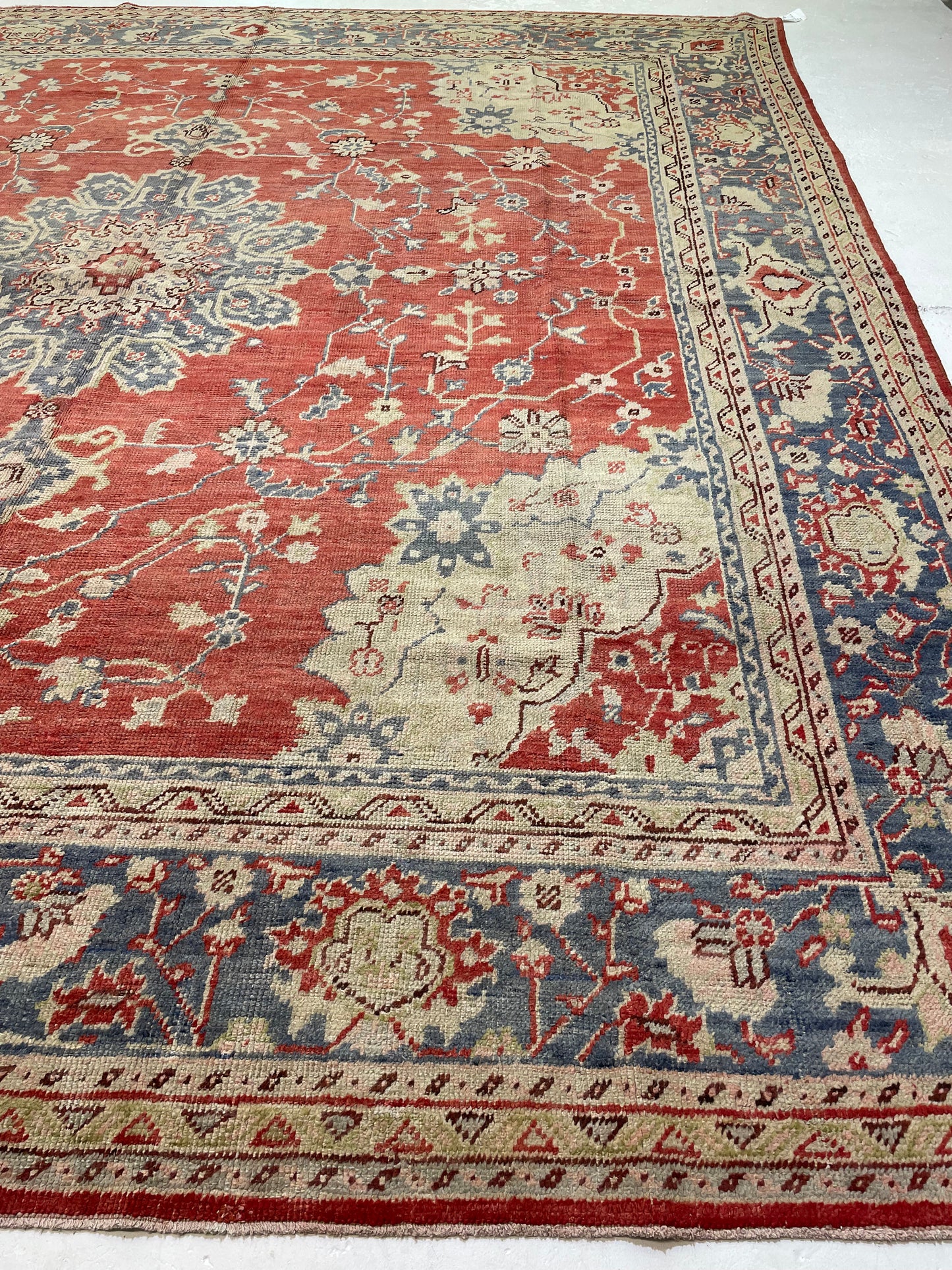 Hand-Knotted Wool Rug Turkish Oushak 12'6" x 13'4"