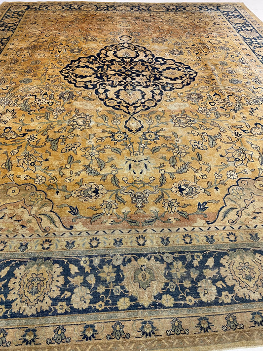 Antique Hand-Knotted Wool Rug Turkish Oushak 10'9" x 12'11"