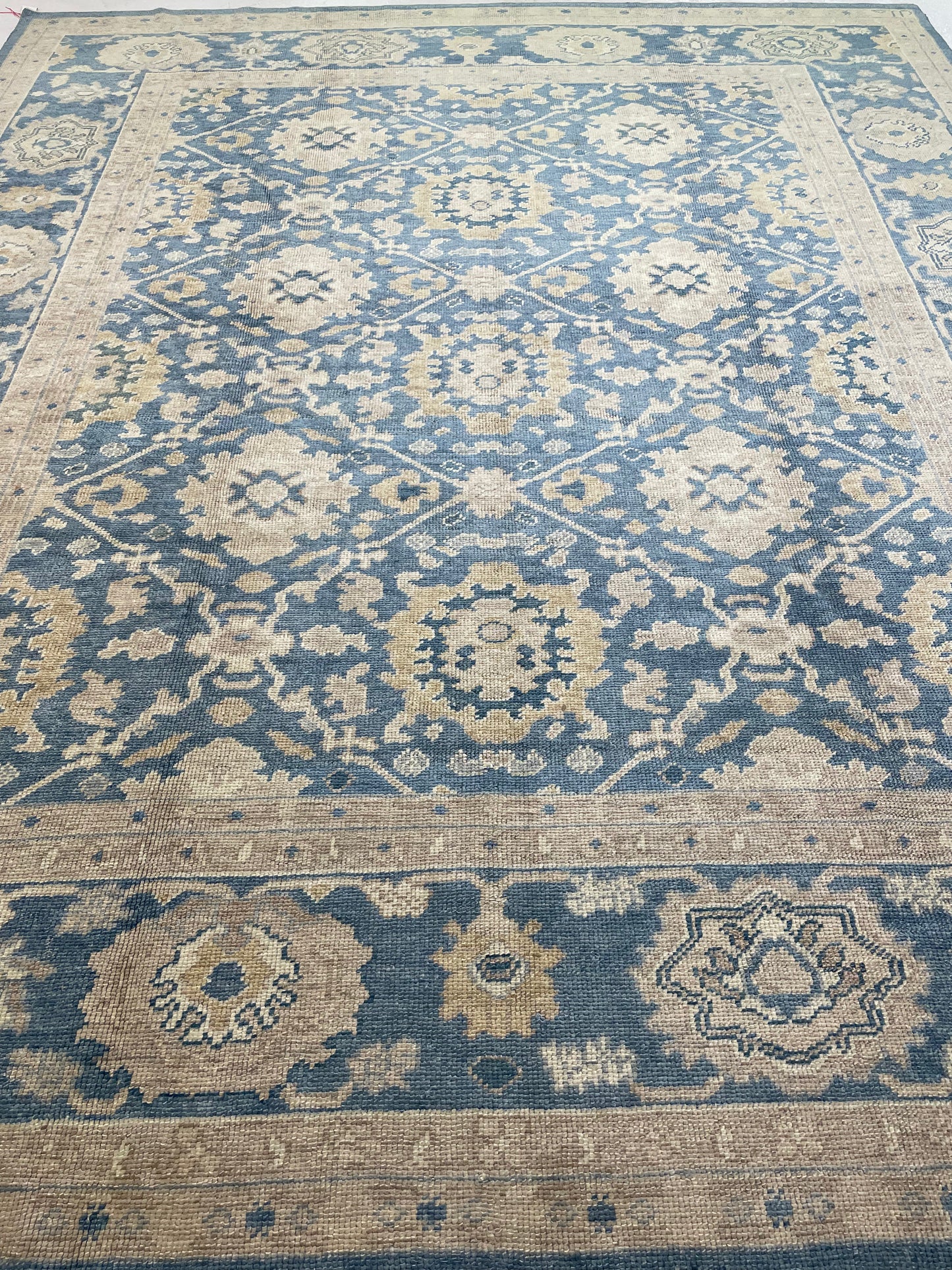 Hand-Knotted Wool Rug Turkish Oushak 10'1" x 11'