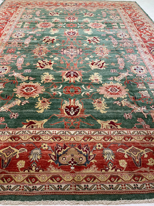 Hand-Knotted Wool Rug Turkish Oushak 10'6" x 13'8"
