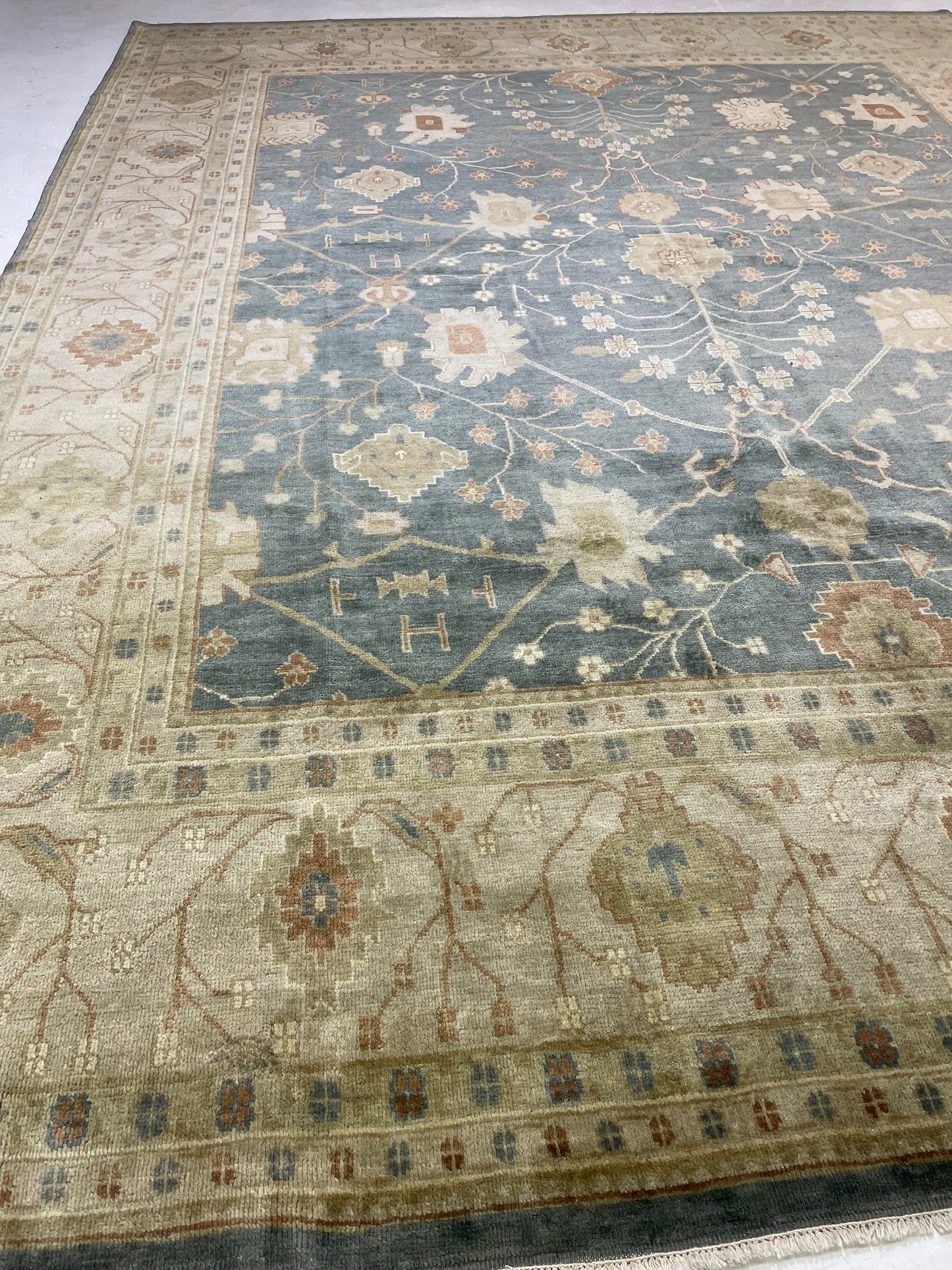 Hand-Knotted Wool Rug Turkish Oushak 12' x 15'