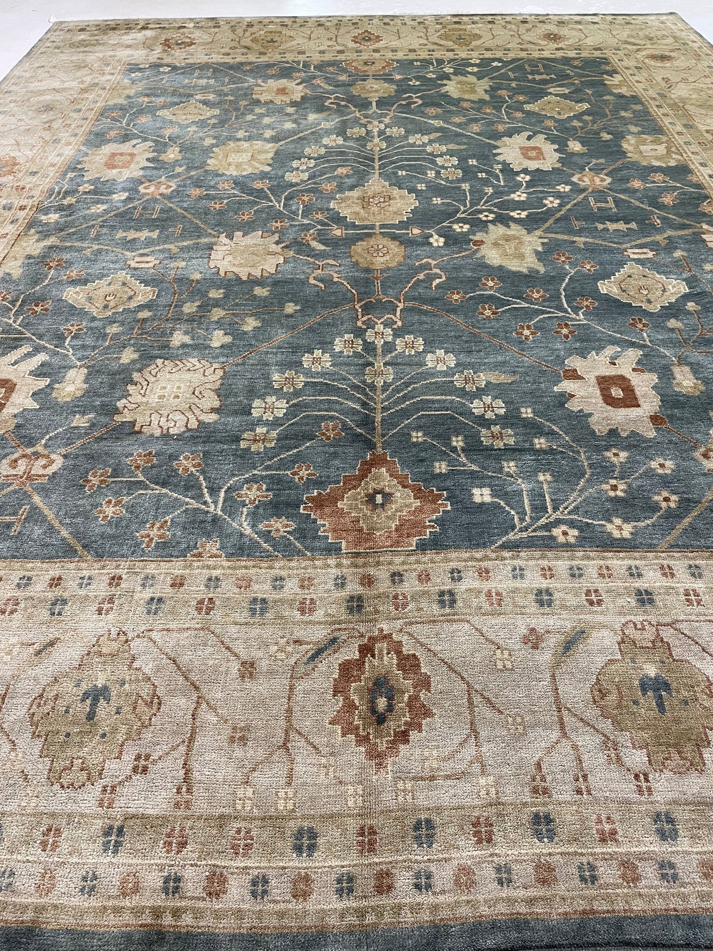 Hand-Knotted Wool Rug Turkish Oushak 12' x 15'