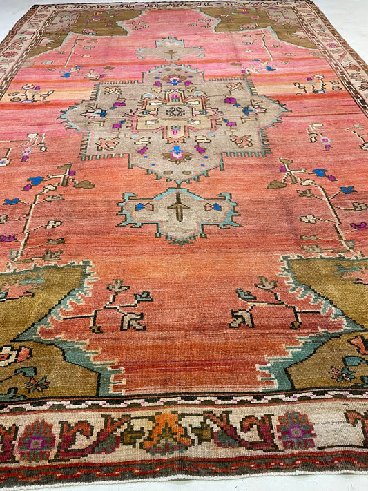 Hand-Knotted Wool Rug Turkish Oushak 9'7" x 14'1"