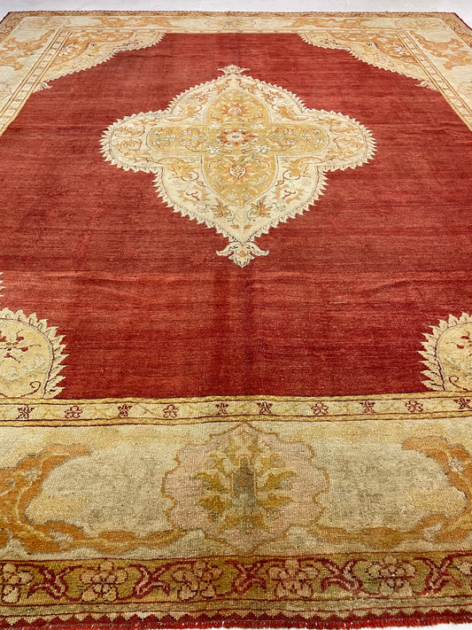 Hand-Knotted Wool Rug Turkish Oushak 12'5" x 14'4"