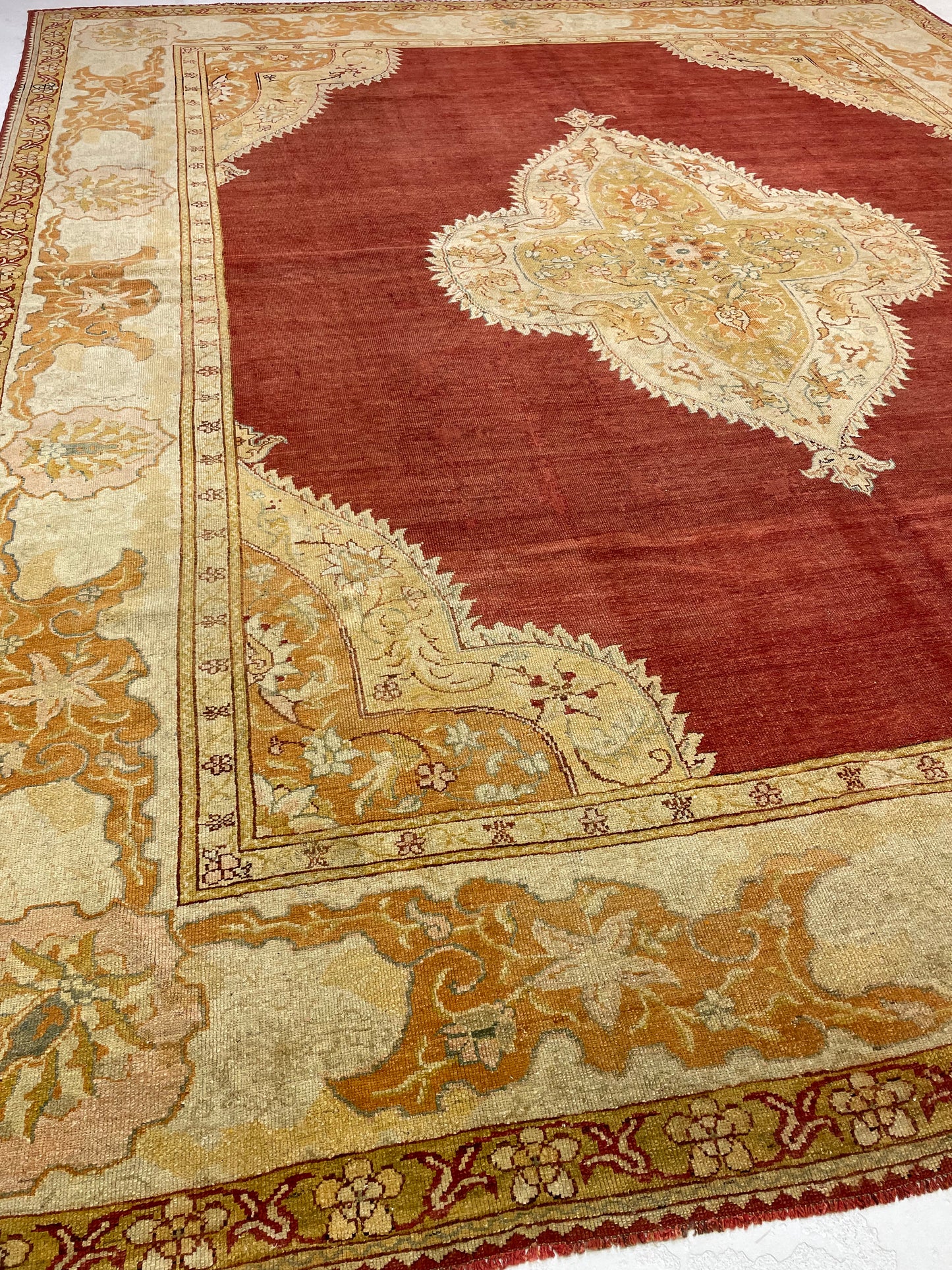 Hand-Knotted Wool Rug Turkish Oushak 12'5" x 14'4"
