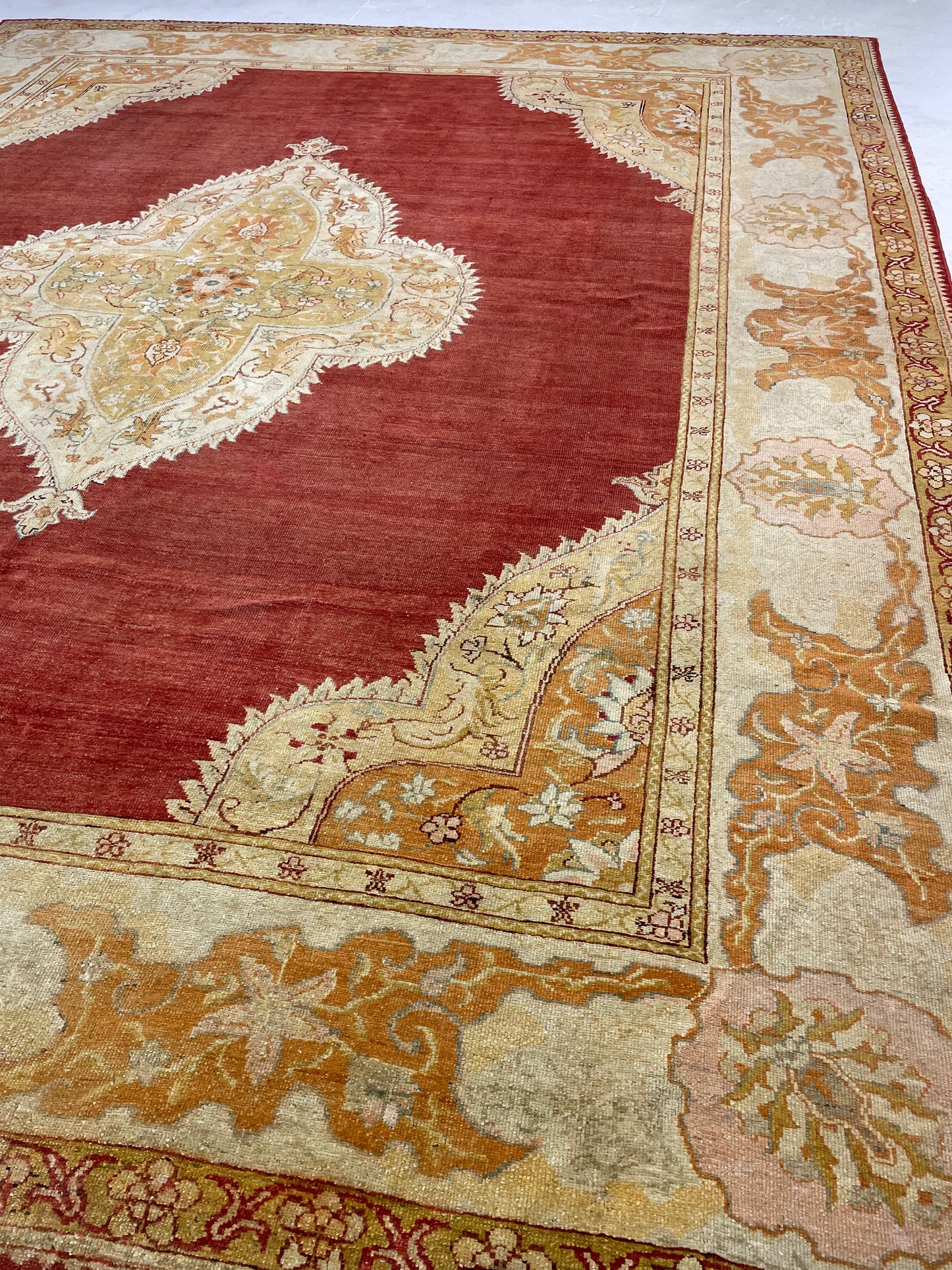 Hand-Knotted Wool Rug Turkish Oushak 12'5" x 14'4"
