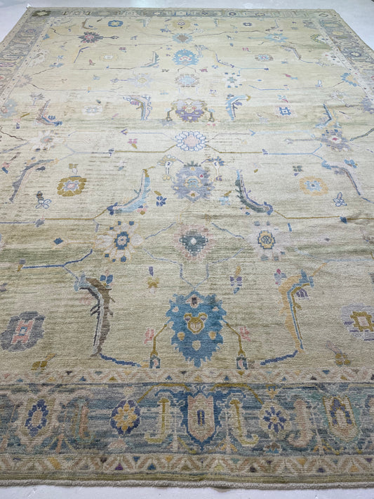 Hand-Knotted Wool Rug Turkish Oushak 12'4" x 16'1"