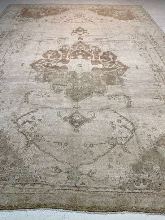 Antique Hand-Knotted Wool Rug Turkish Oushak 10'3" x 14'