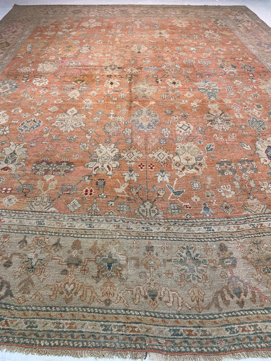 Antique Hand-Knotted Wool Rug Turkish Oushak 12'7" x 16'4"