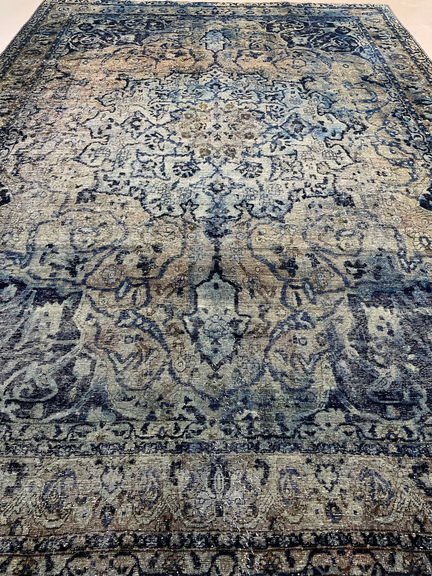 Hand-Knotted Wool Rug Turkish Oushak Distressed 8'7" x 12'1"