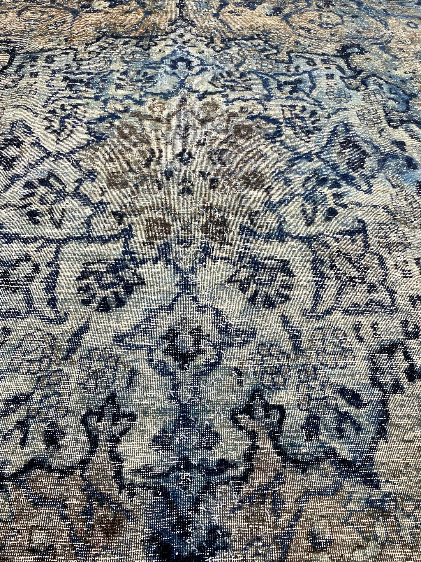 Hand-Knotted Wool Rug Turkish Oushak Distressed 8'7" x 12'1"