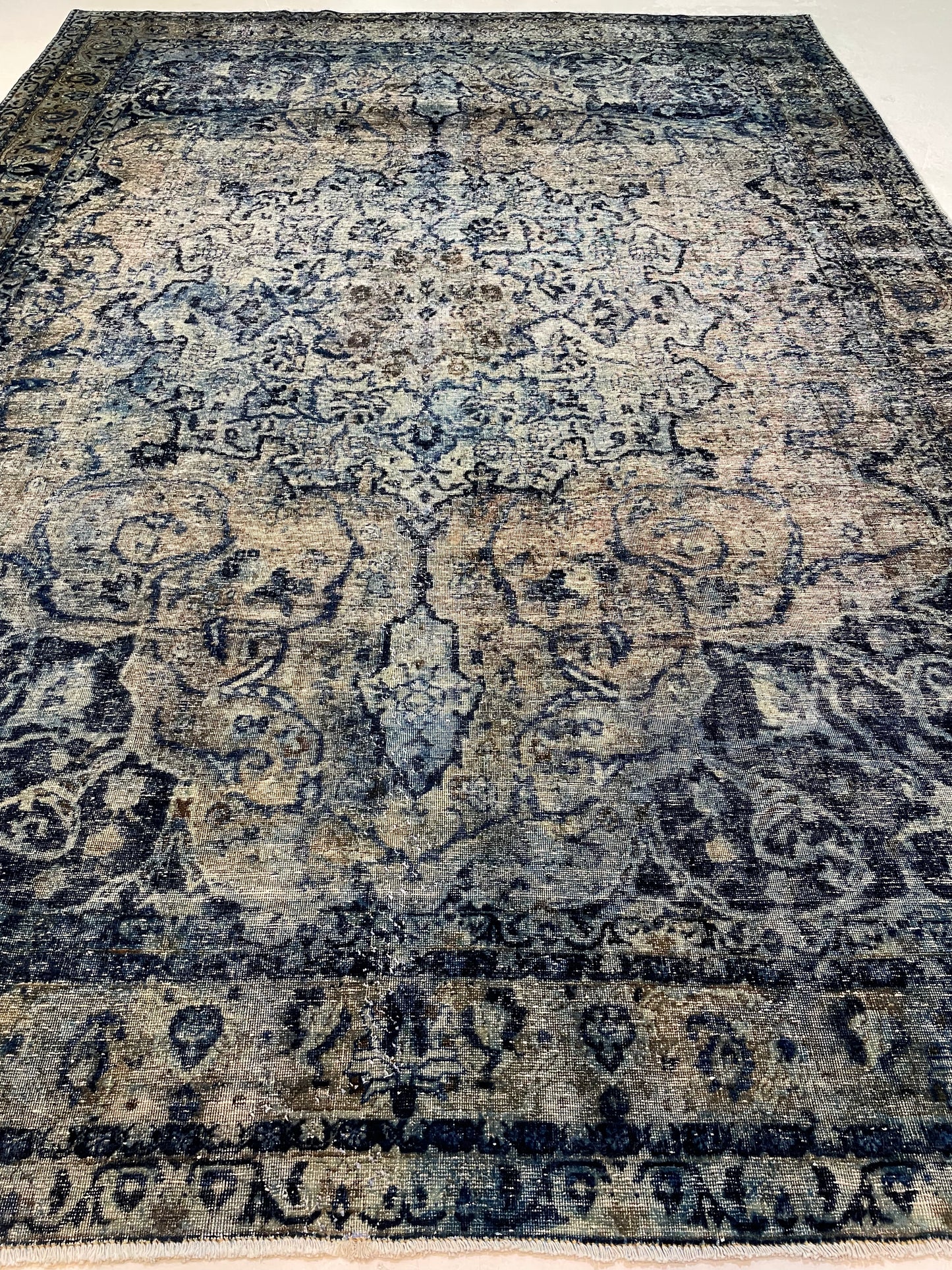 Hand-Knotted Wool Rug Turkish Oushak Distressed 8'7" x 12'1"