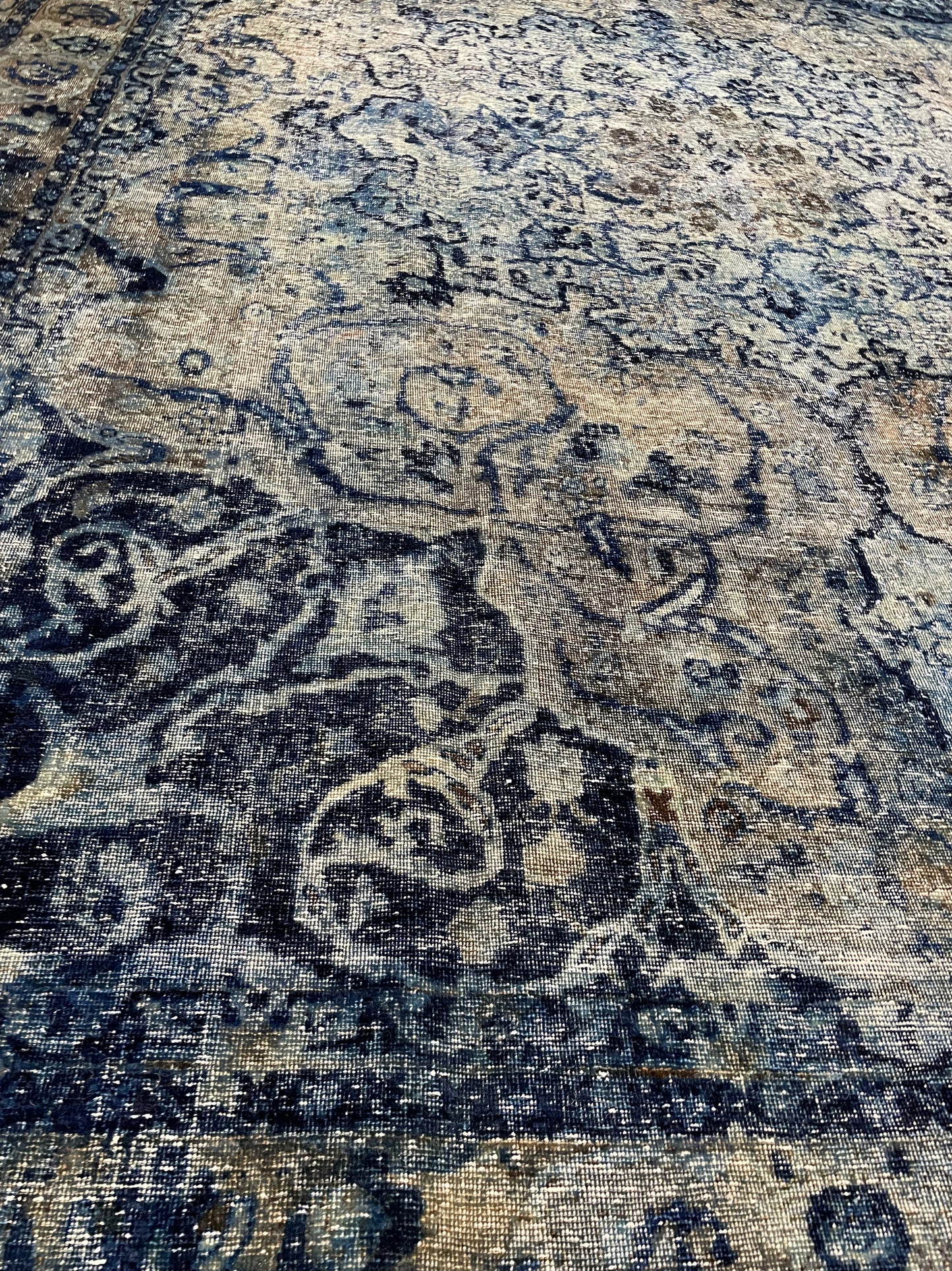 Hand-Knotted Wool Rug Turkish Oushak Distressed 8'7" x 12'1"