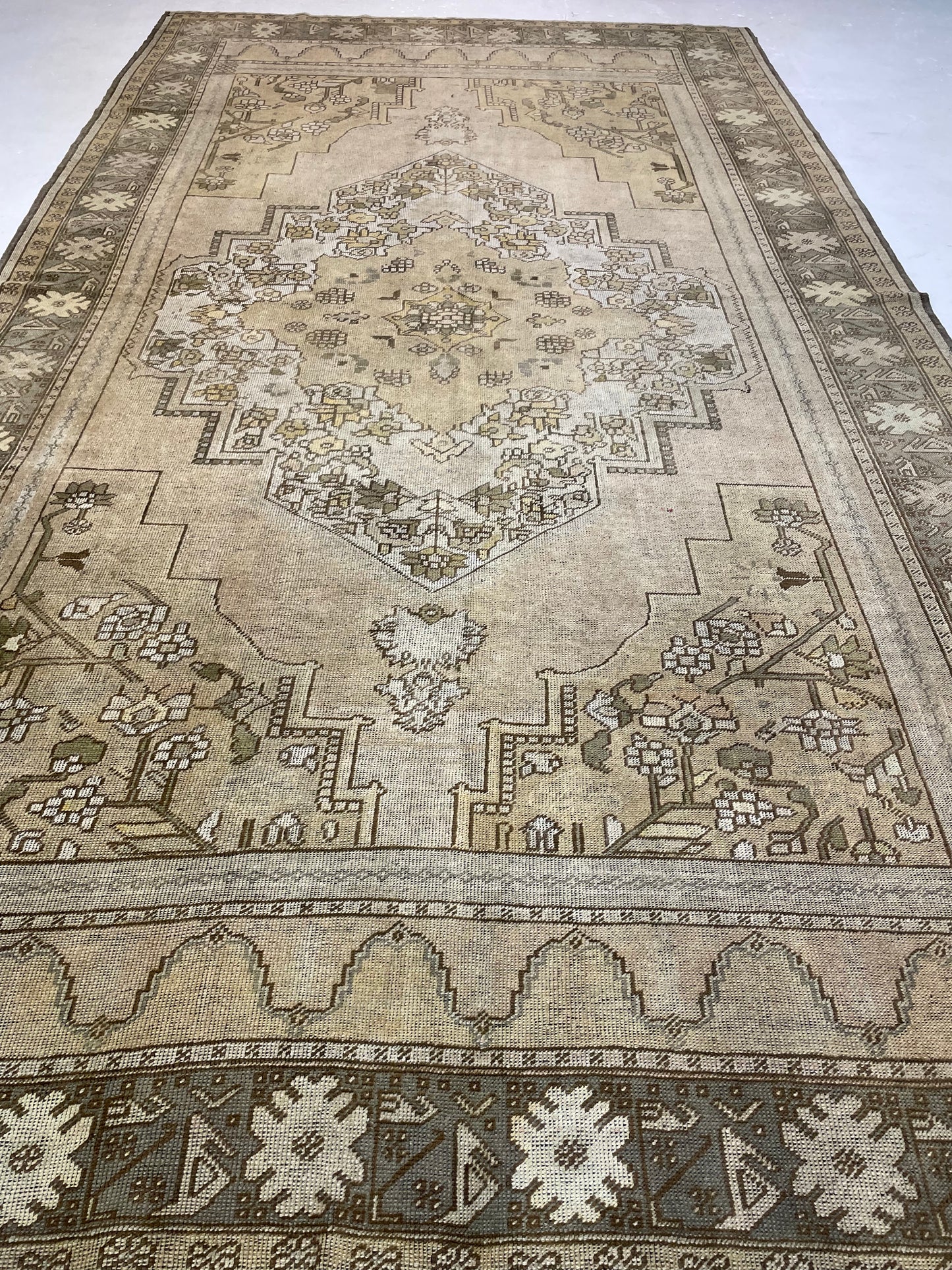Hand-Knotted Wool Gallery Size Turkish Oushak 7' x 12'4"
