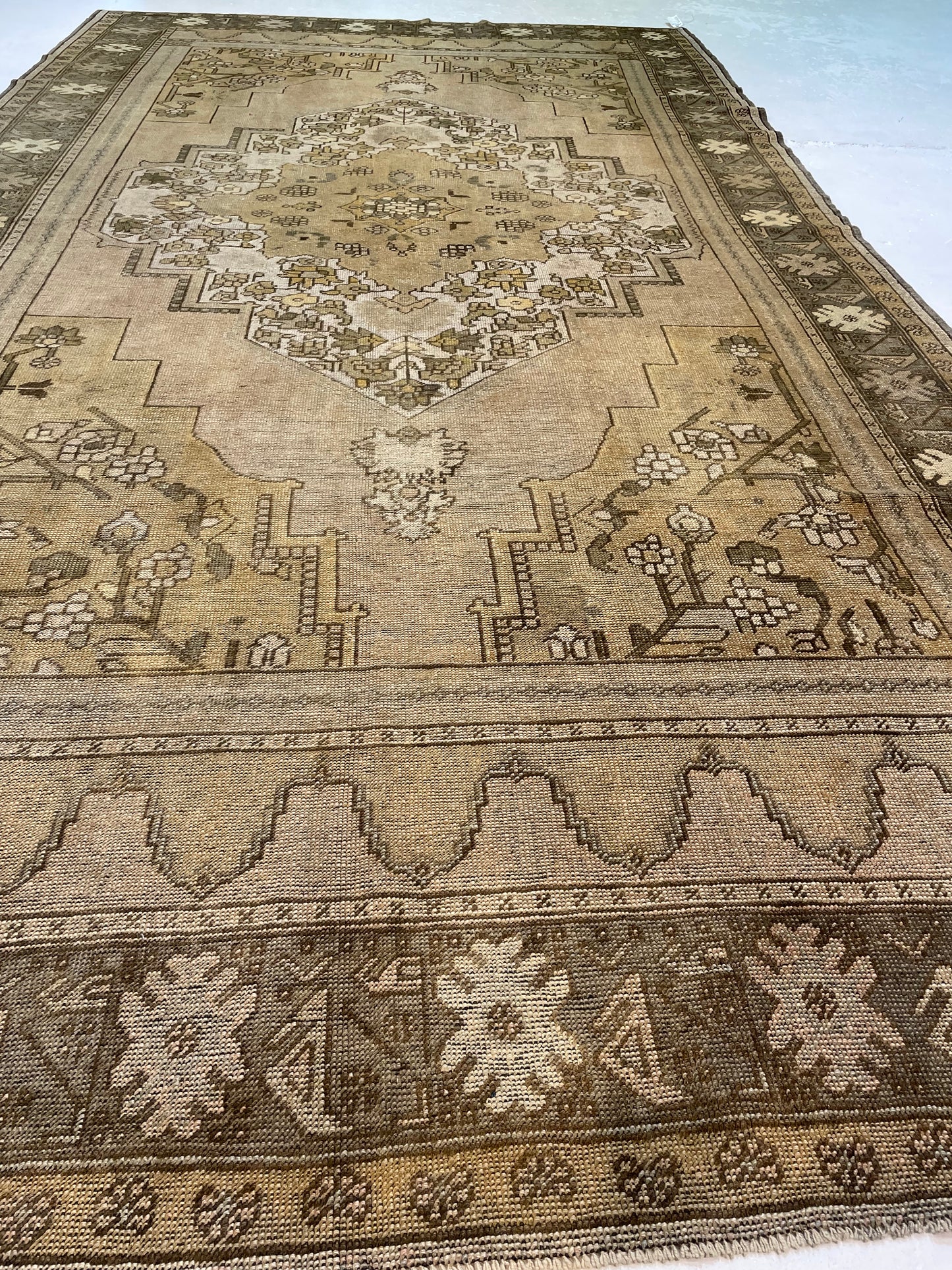 Hand-Knotted Wool Gallery Size Turkish Oushak 7' x 12'4"