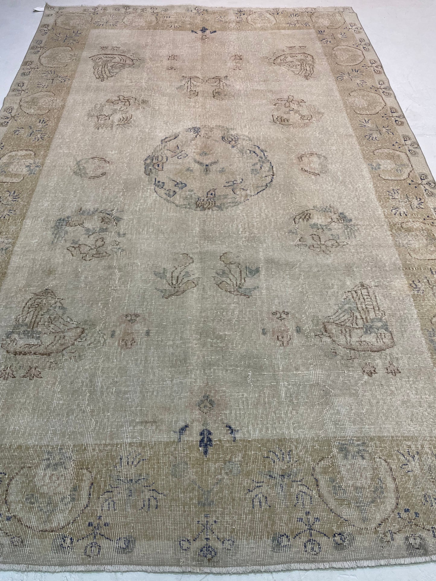 Hand-Knotted Wool Gallery Size Turkish Oushak 6'4" x 10'6"