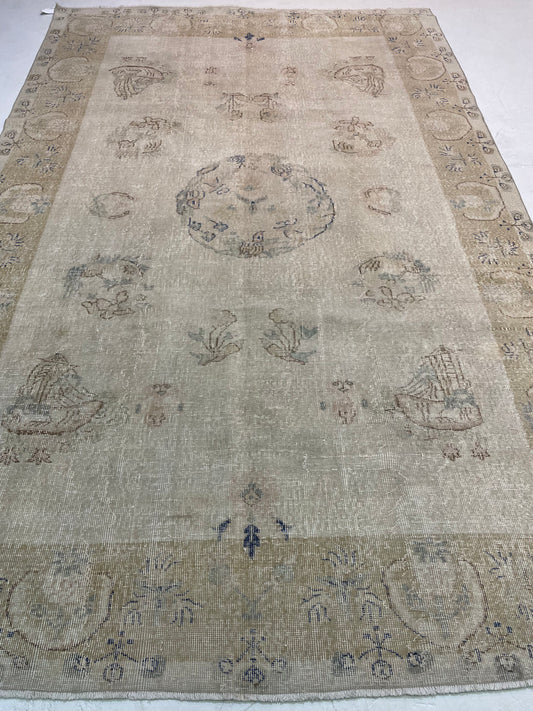 Hand-Knotted Wool Gallery Size Turkish Oushak 6'4" x 10'6"