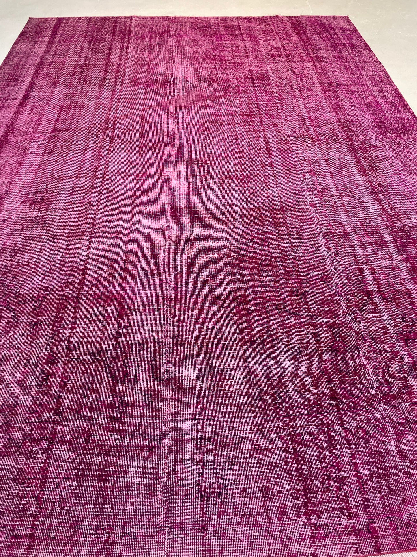 Hand-Knotted Wool Rug Turkish Oushak Distressed Over Dye 7'8" x 11'