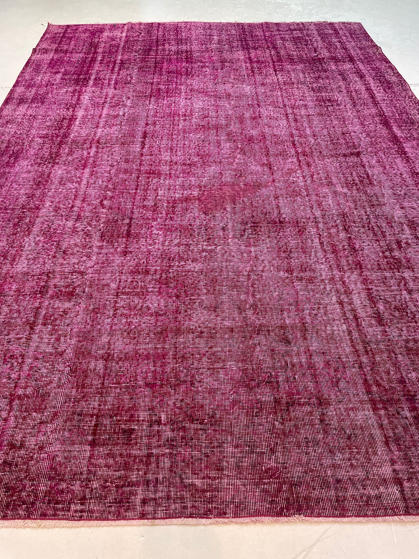 Hand-Knotted Wool Rug Turkish Oushak Distressed Over Dye 7'8" x 11'